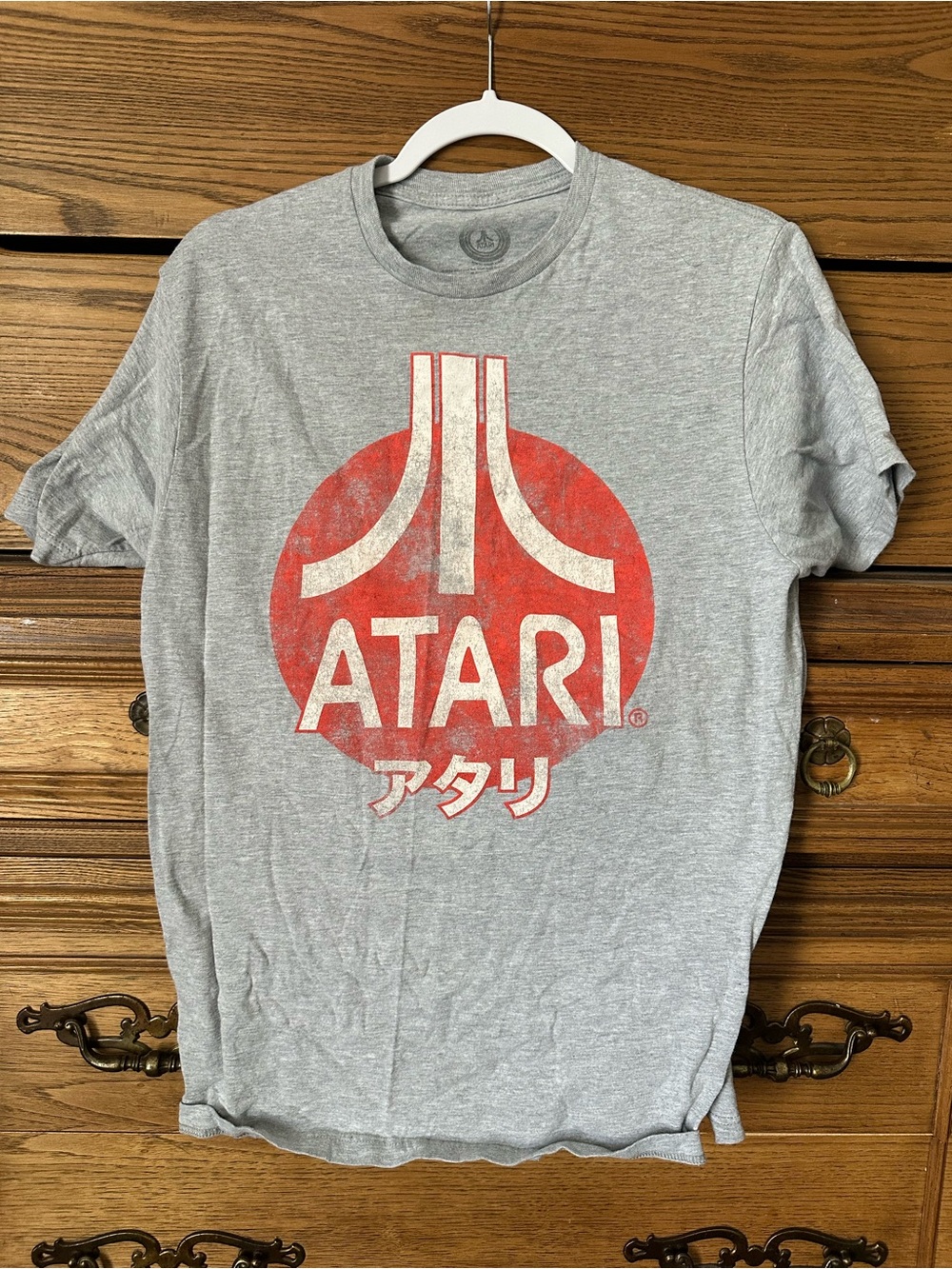 Atari Short Sleeve Graphic Tee in Light Gray with Red Logo